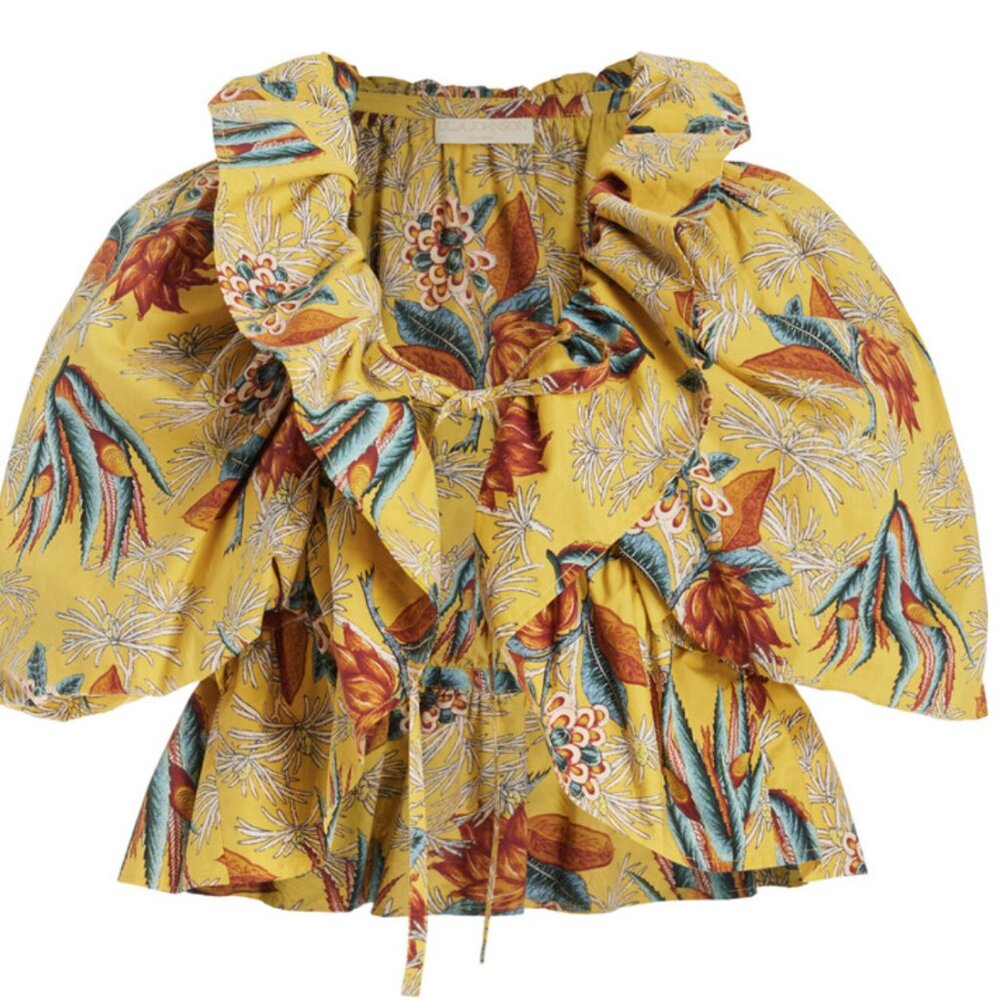 Yellow Ulla Johnson Elenora Ruffled Cotton Crop Jacket